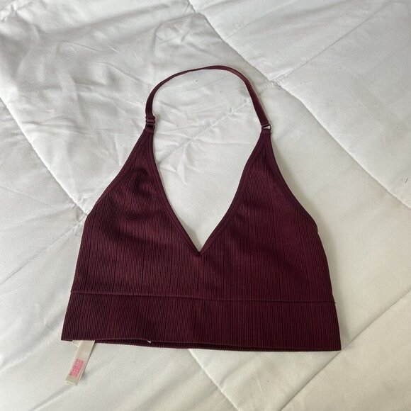 Victoria’s Secret PINK Maroon Halter Top Bra Womens Medium M Workout - Picture 1 of 5